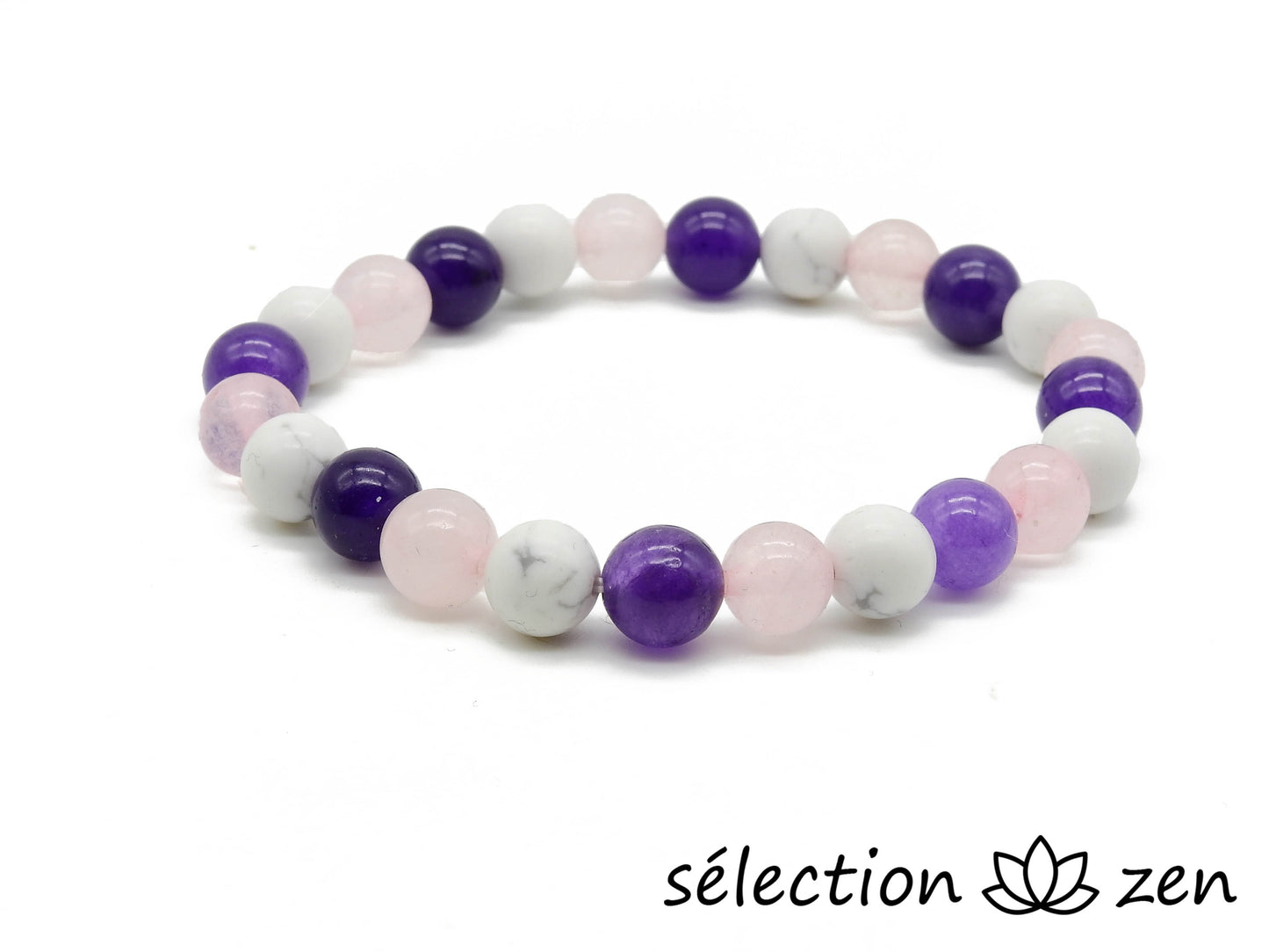 selection zen bracelet quartz rose agate violette howlite blanche