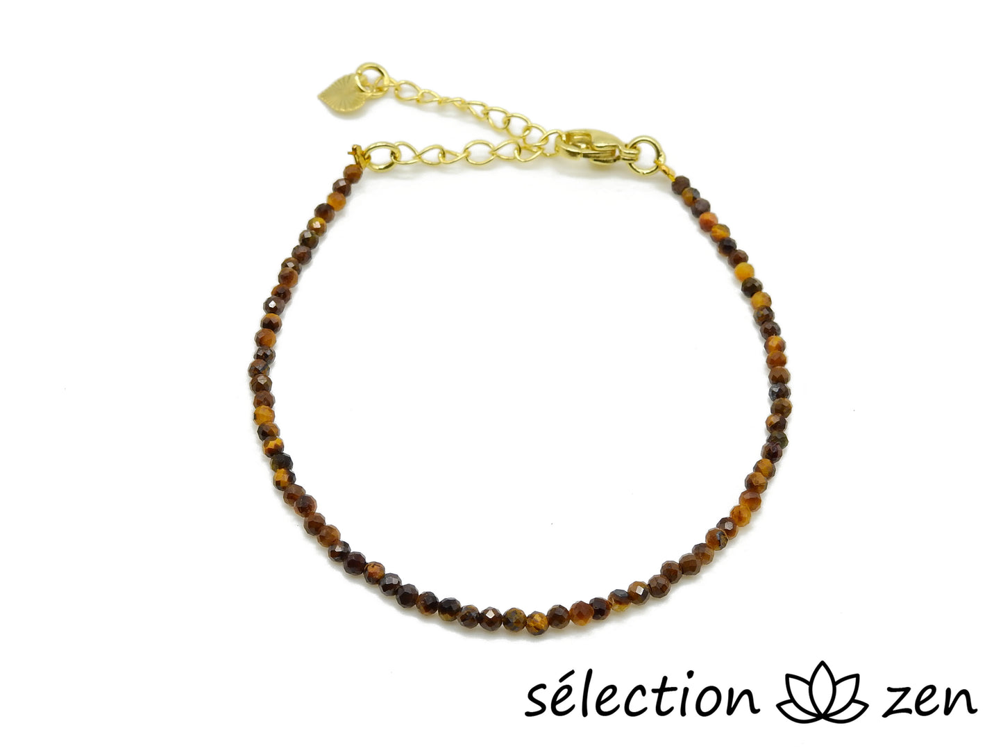 selection zen bracelet réglable doré perles à facettes œil de tigre jaune 2mm