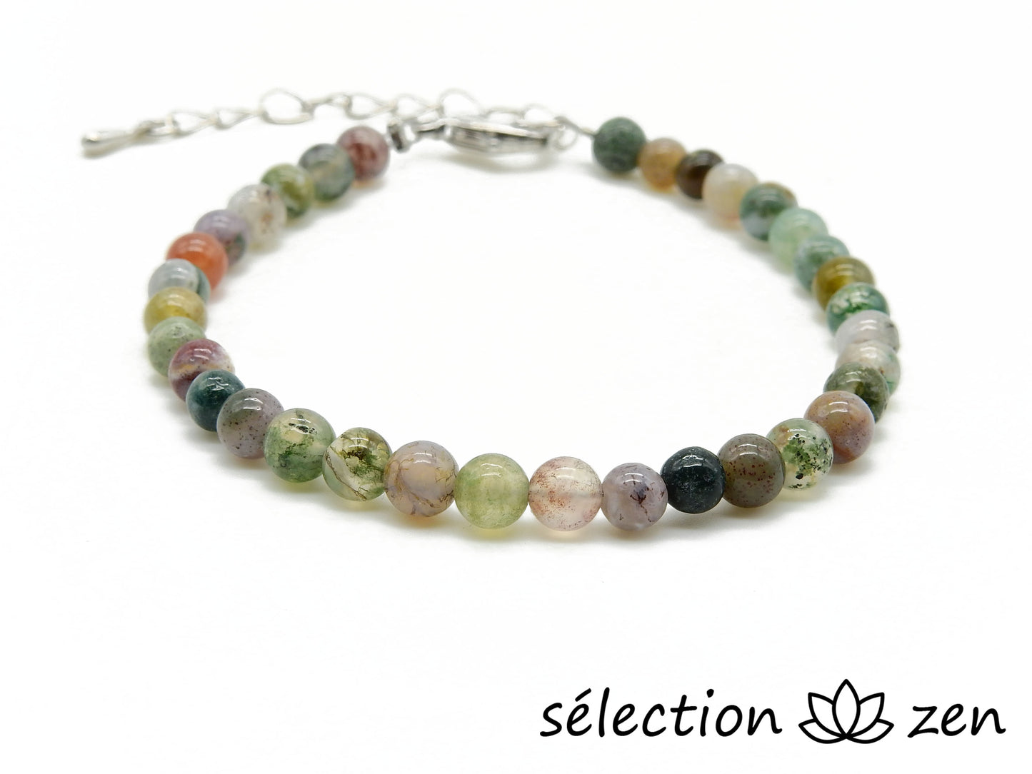 bracelet réglable argenté 4mm agate indienne selection-zen