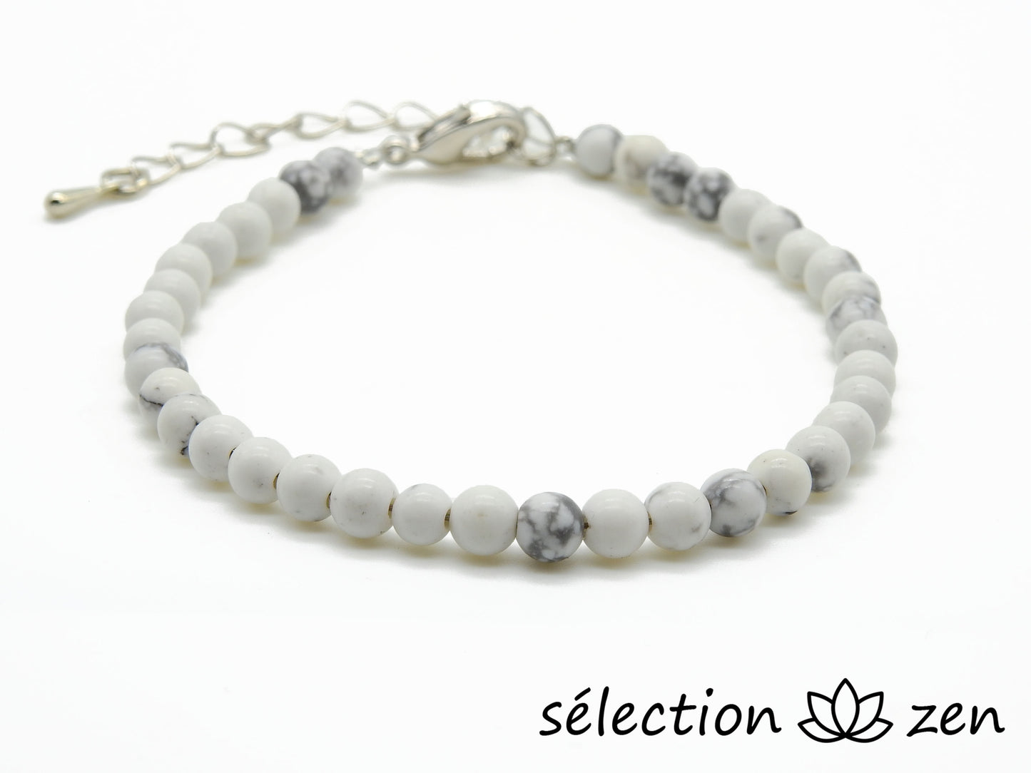 bracelet réglable argenté 4mm howlite blanche selection-zen