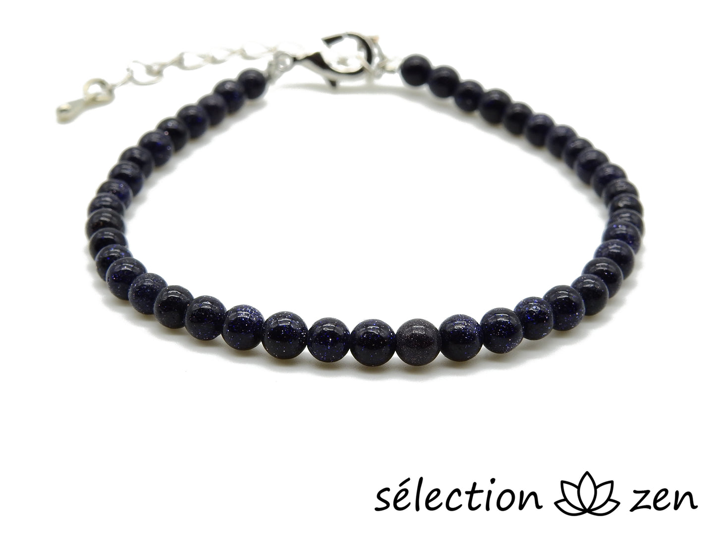 selection-zen bracelet réglable argenté 4mm pierre de sable bleu