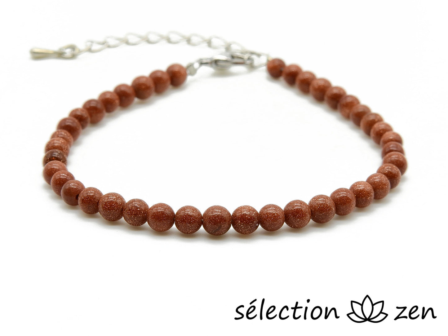 bracelet réglable argenté 4mm pierre de sable marron selection-zen