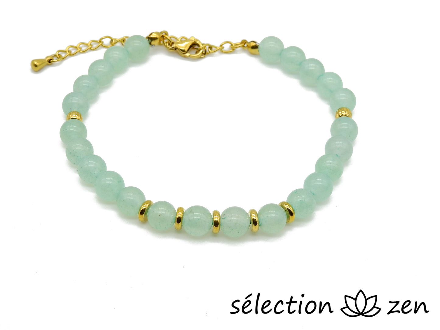 bracelet réglable doré délicatesse aventurine 6mm et perles fantaisies dorées