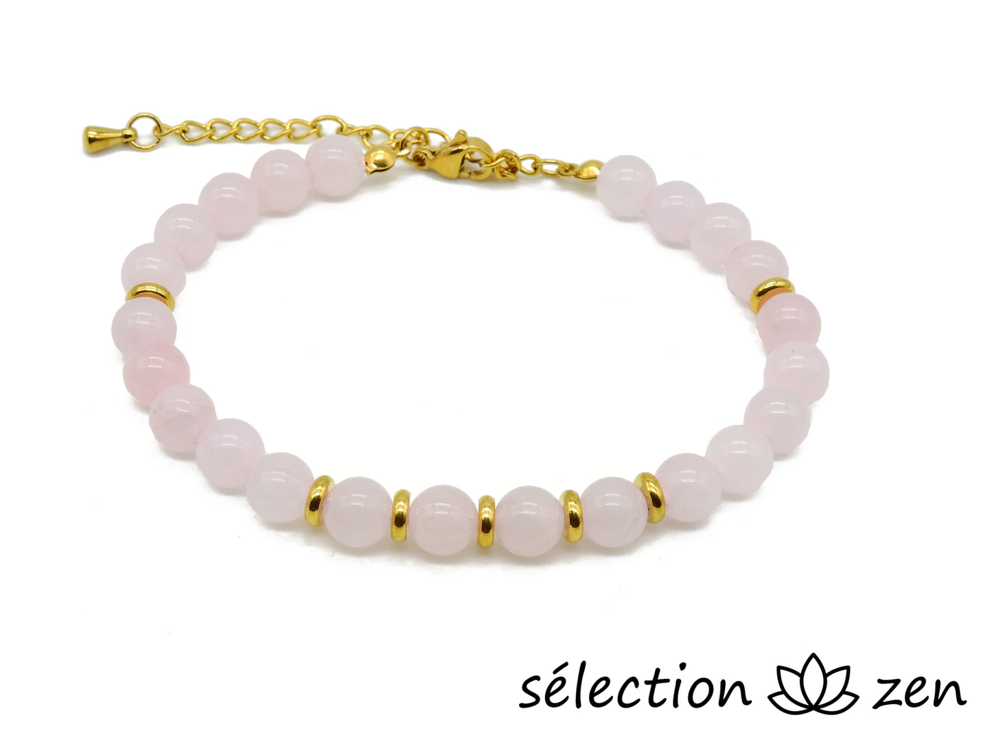 selection-zen bracelet réglable doré quartz rose 6mm