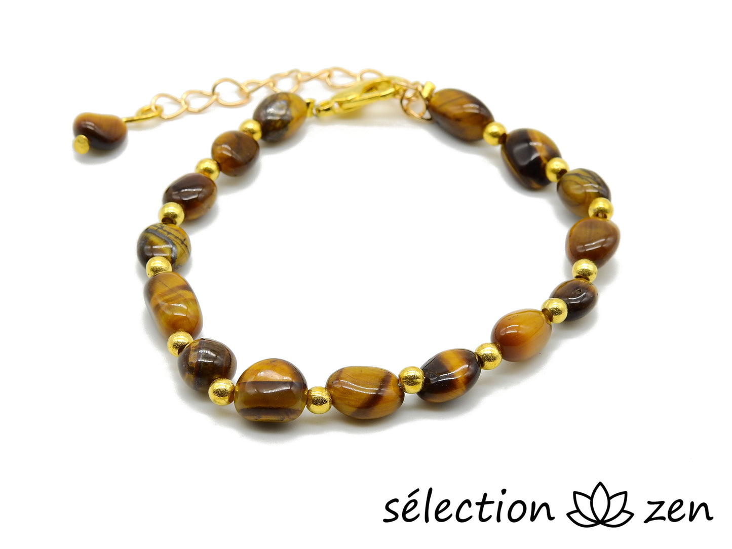 selection zen bracelet pierres roulées réglable doré œil de tigre jaune harmonie