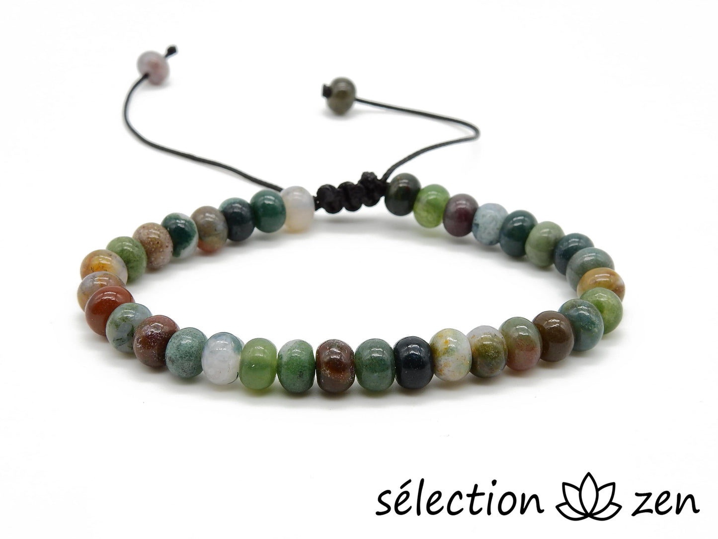 bracelet réglable perles plates 6mm agate indienne selection zen