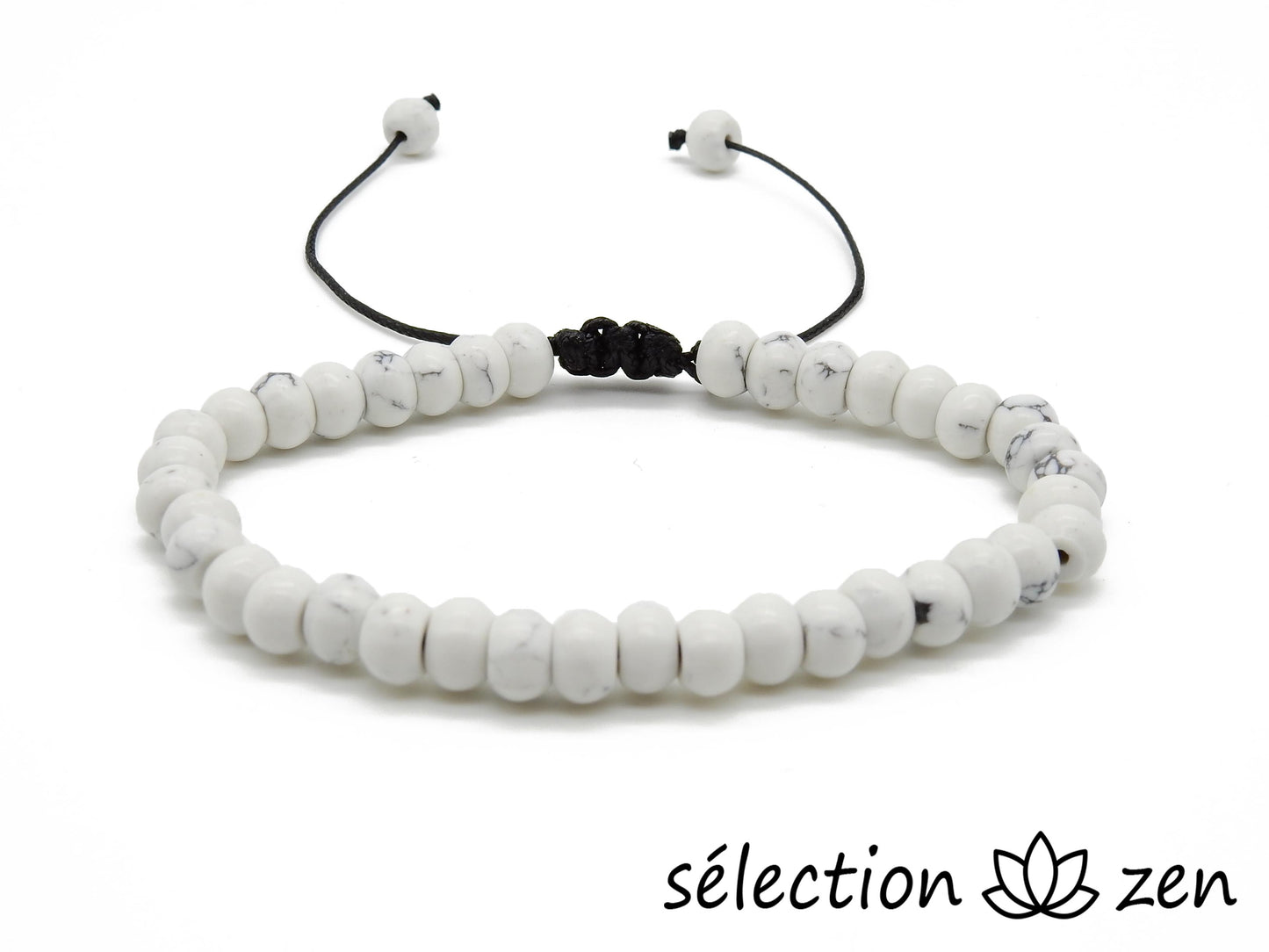 selection-zen bracelet réglable howlite blanche perles plates 6mm