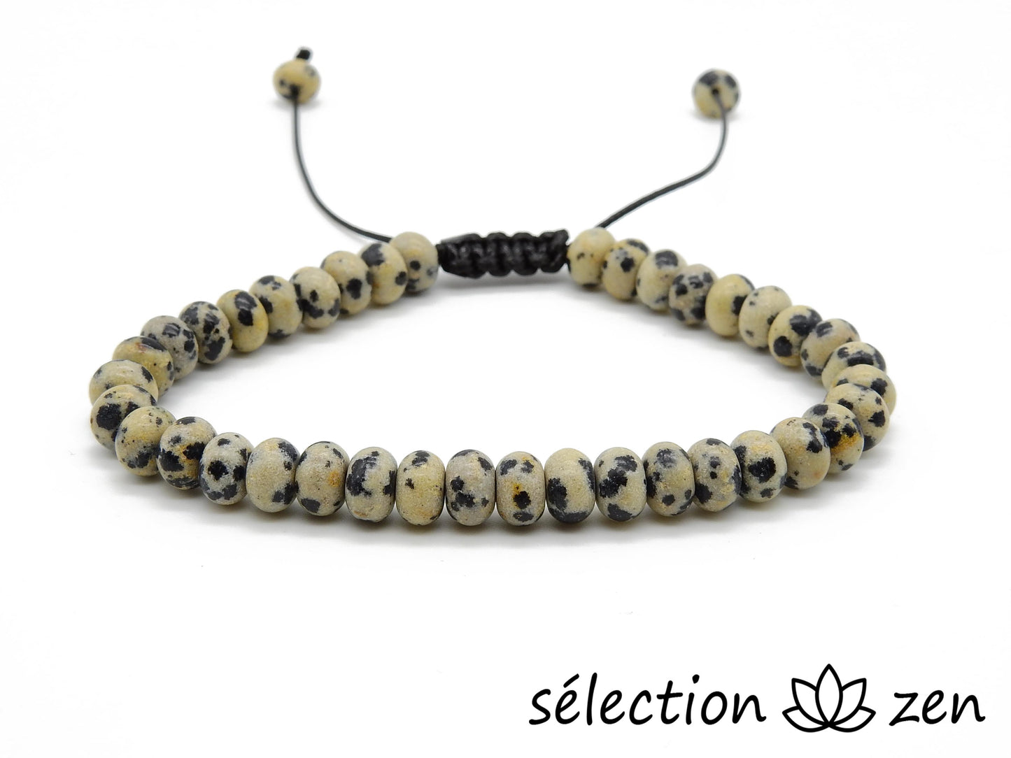 bracelet réglable perles plates 6mm jaspe dalmatien selection zen