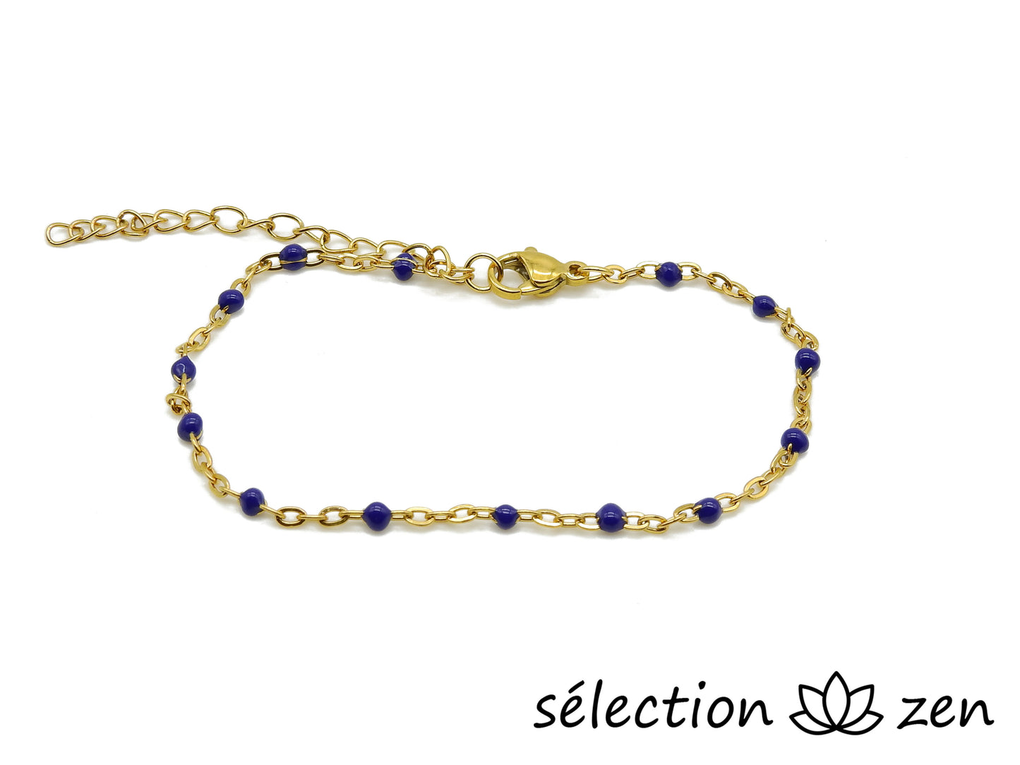selection zen bracelet réglable simplicité bleu foncé et chaine dorée