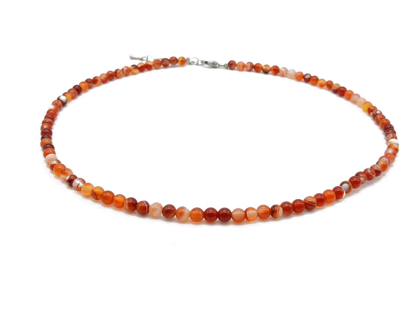 selection zen collier argenté 4mm agate rouge bandes