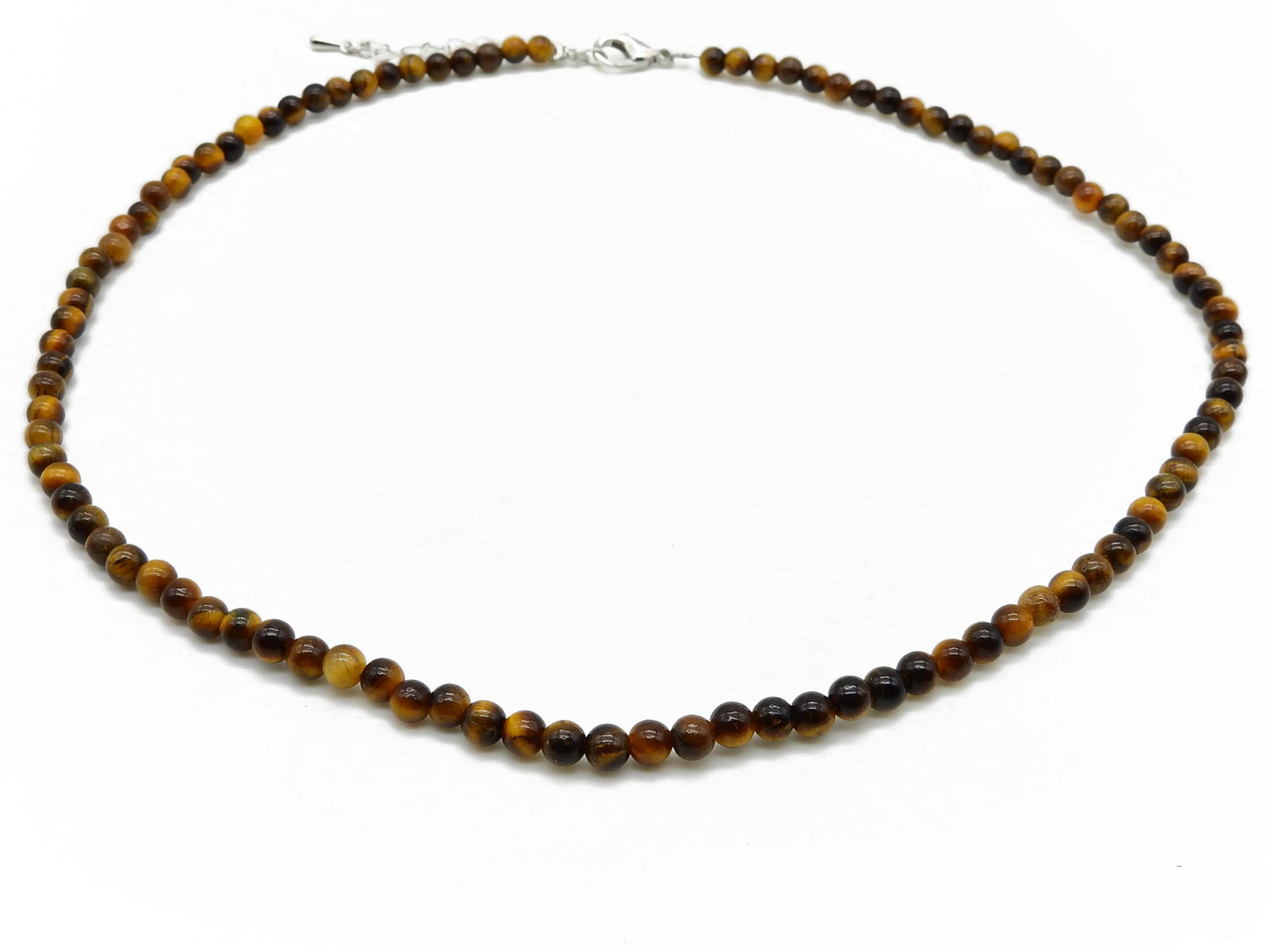 collier œil de tigre jaune 4mm argenté selection-zen