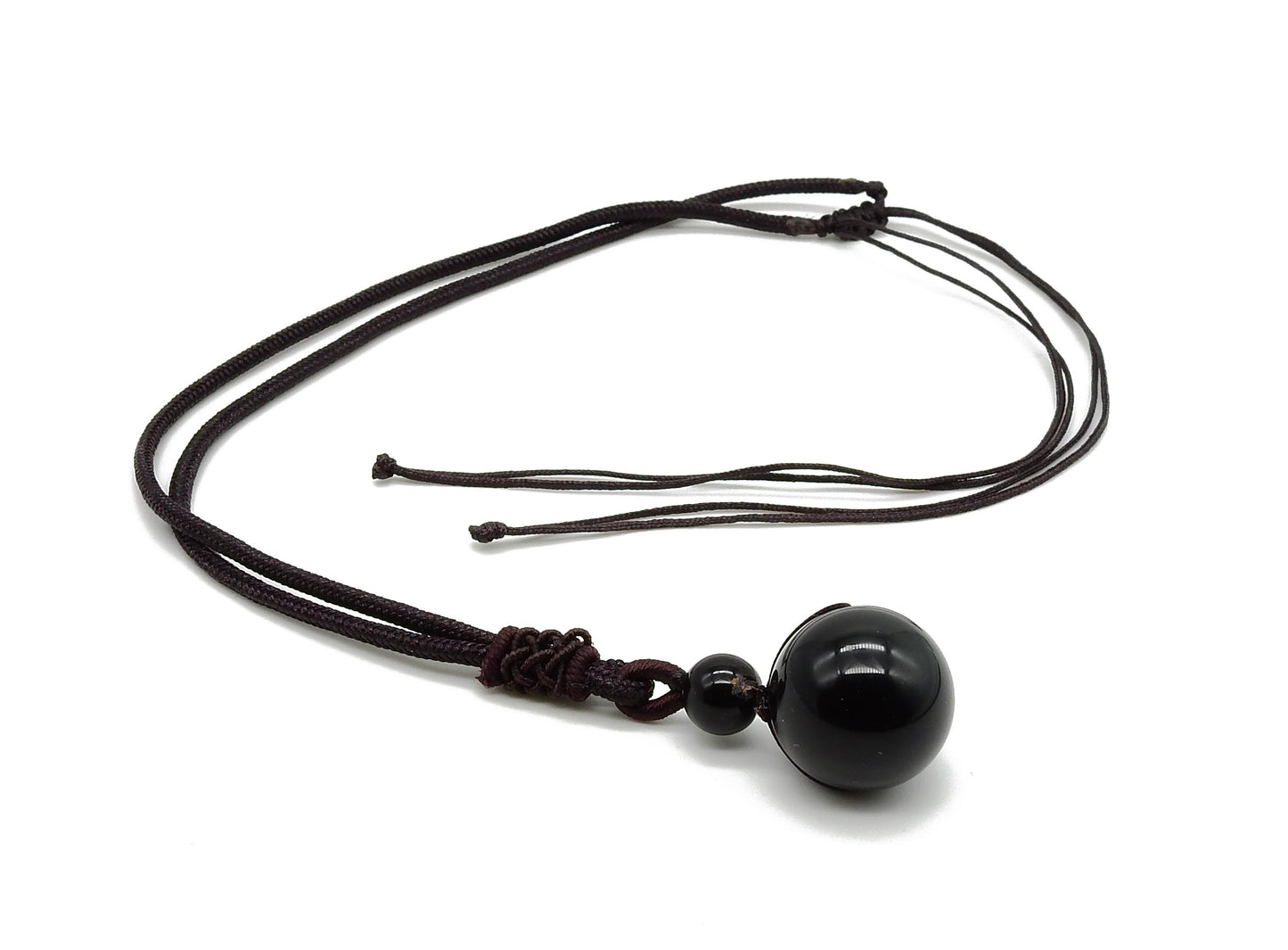 collier boules obsidienne 7mm et 17mm avec cordon marron réglable selection-zen