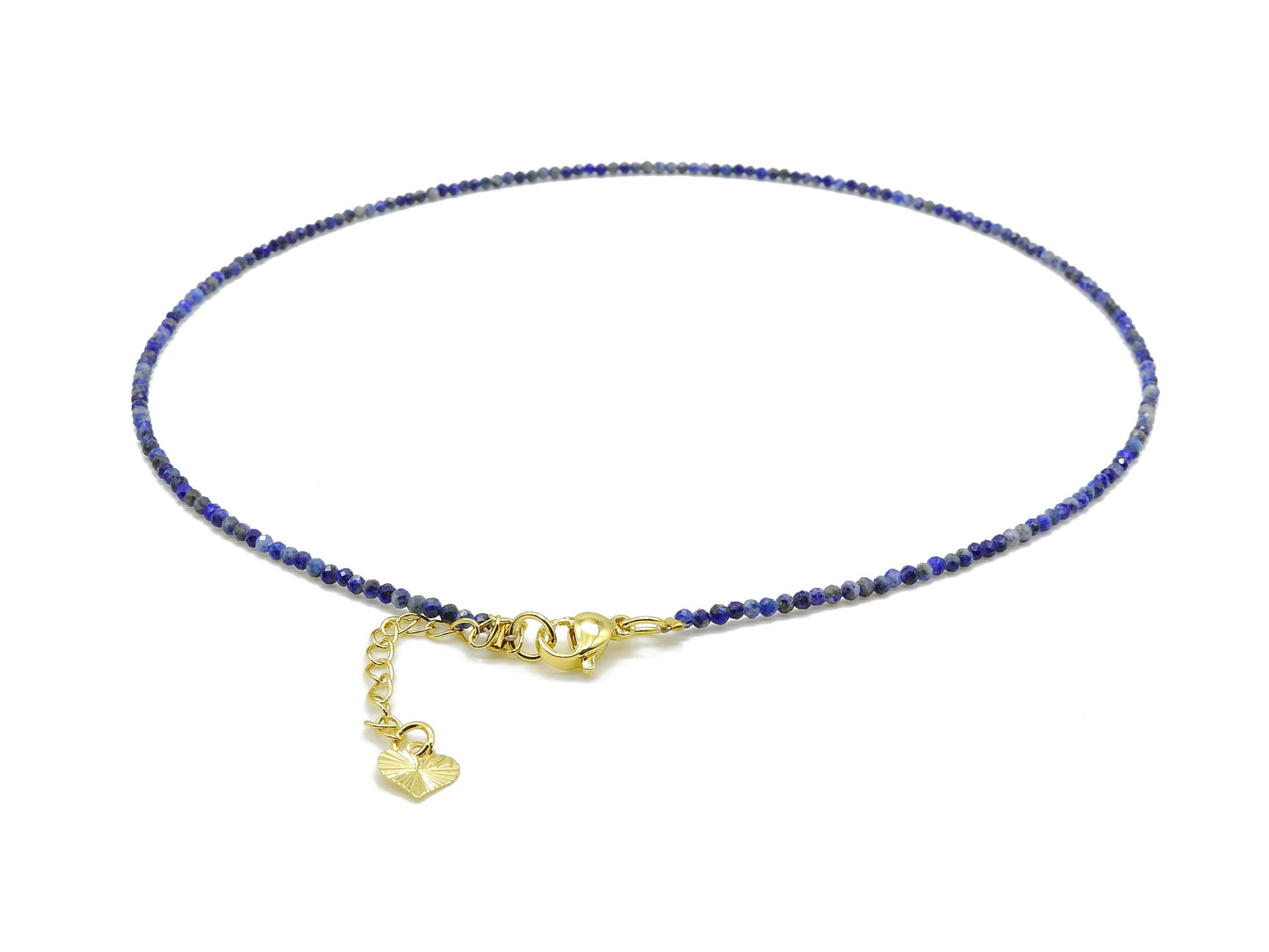 collier doré 2mm perles à facettes lapis lazuli avec chainette de réglage coeur doré selection-zen