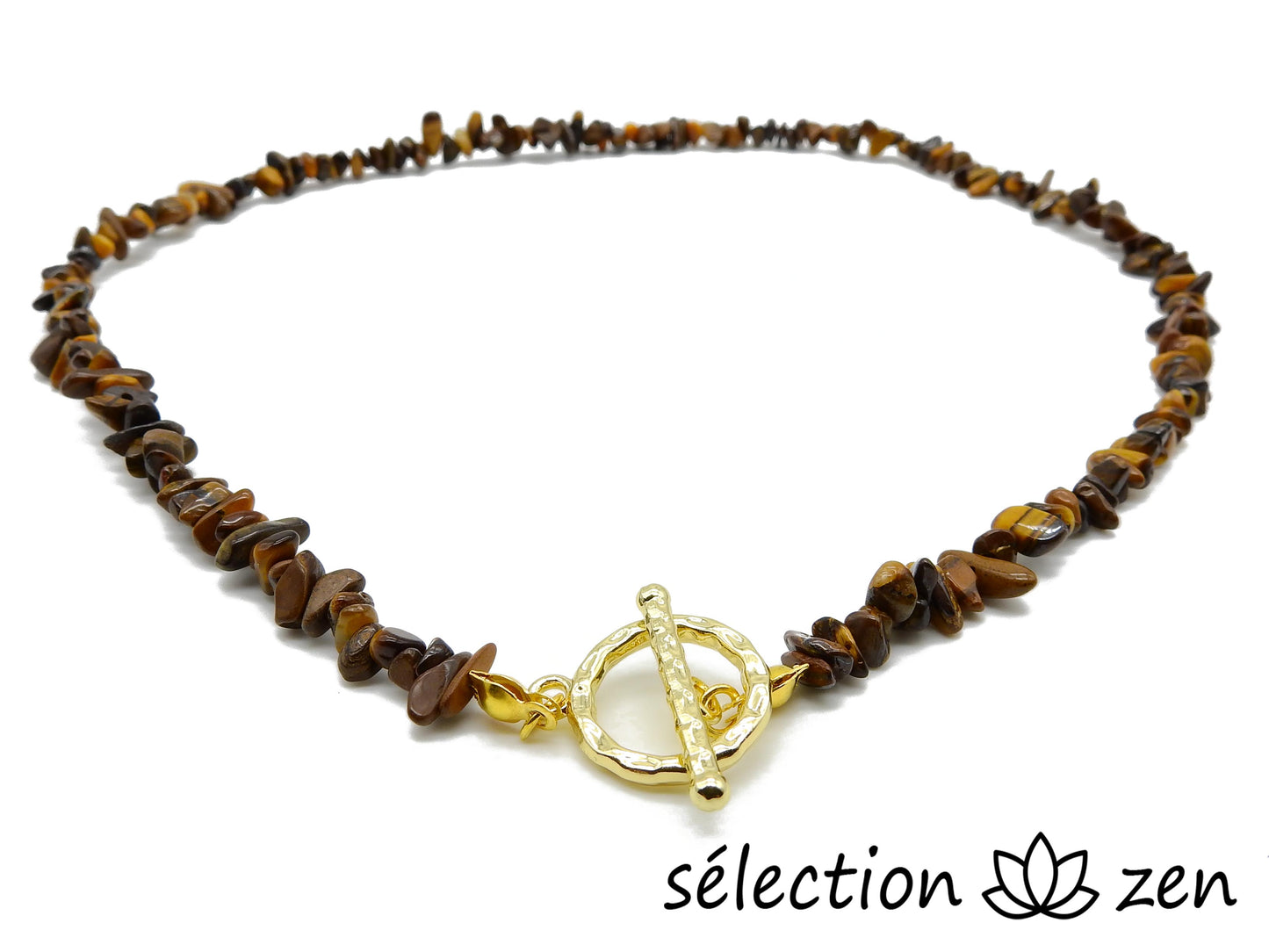 collier élégance pierres irrégulières oeil de tigre jaune selection zen