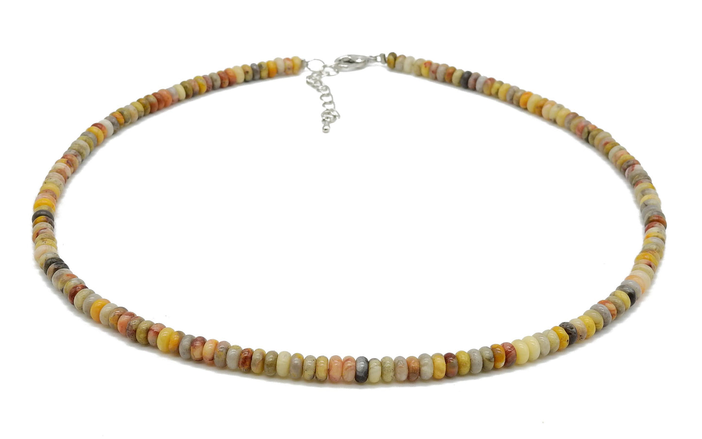 selection zen collier argenté perles plates 4mm agate crazy lace avec chaine de réglage