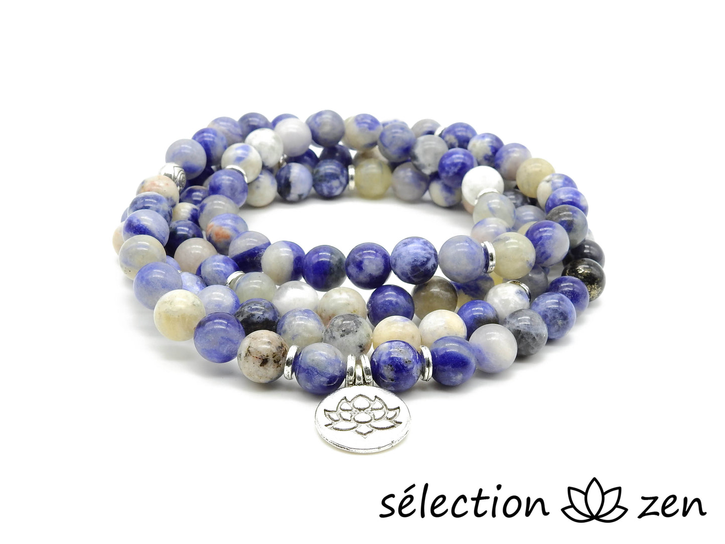 selection zen mala sodalite médaillon lotus 8mm