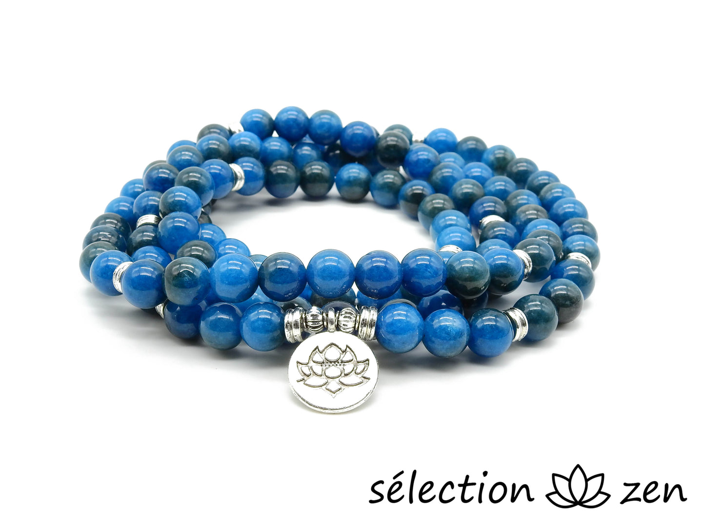 selection zen collier apatite 8mm médaillon lotus