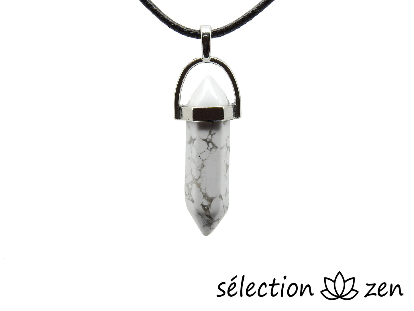 pendentif double pointe argenté howlite blanche selection-zen