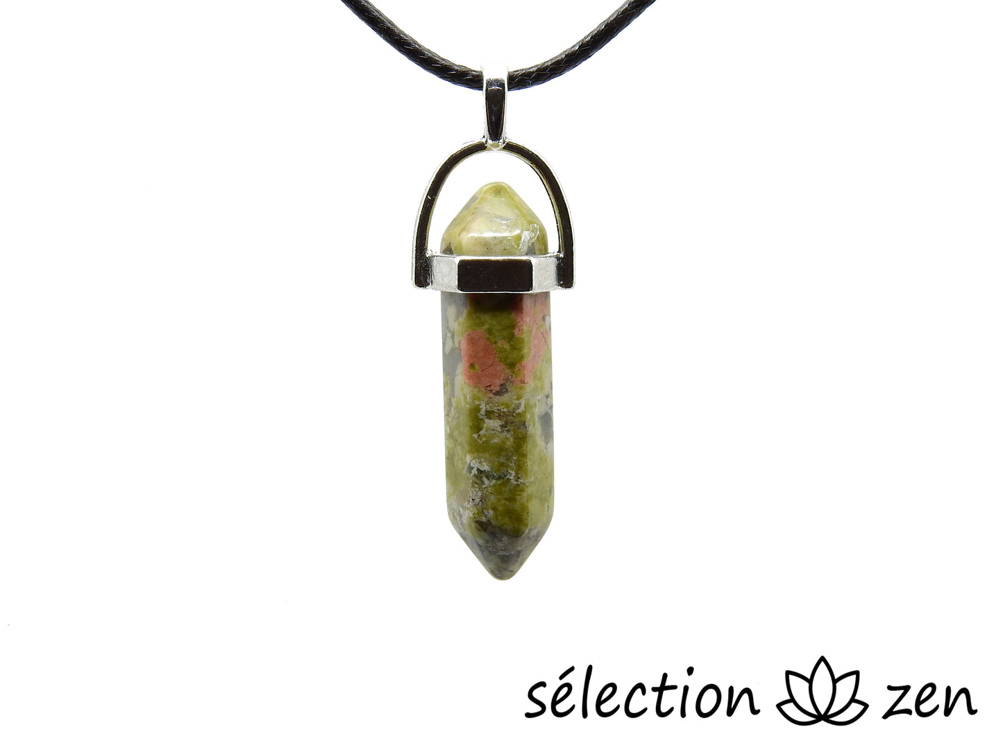 selection zen pendentif double pointe argenté unakite