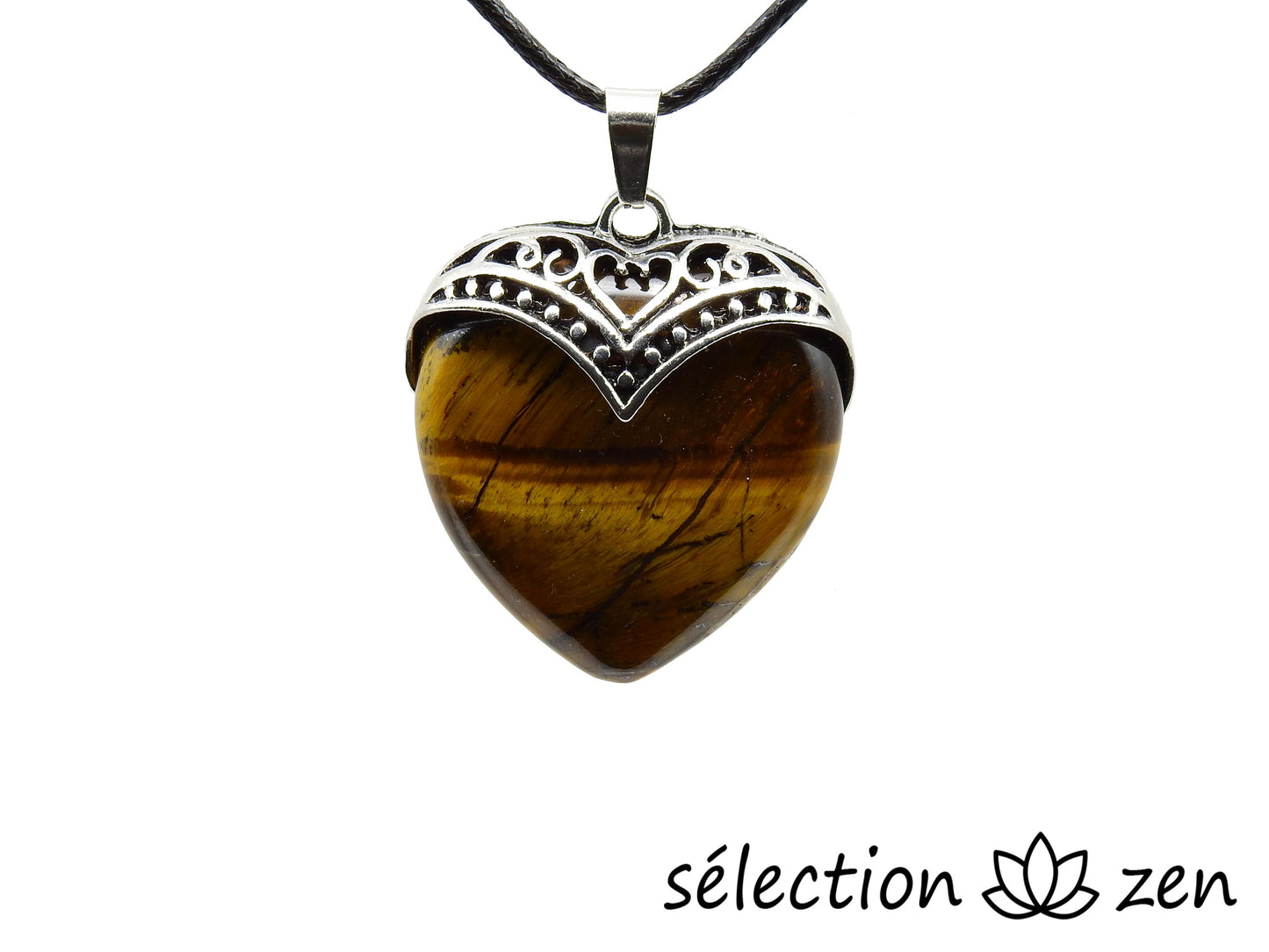 oeil de tigre jaune pendentif cœur vintage selection-zen