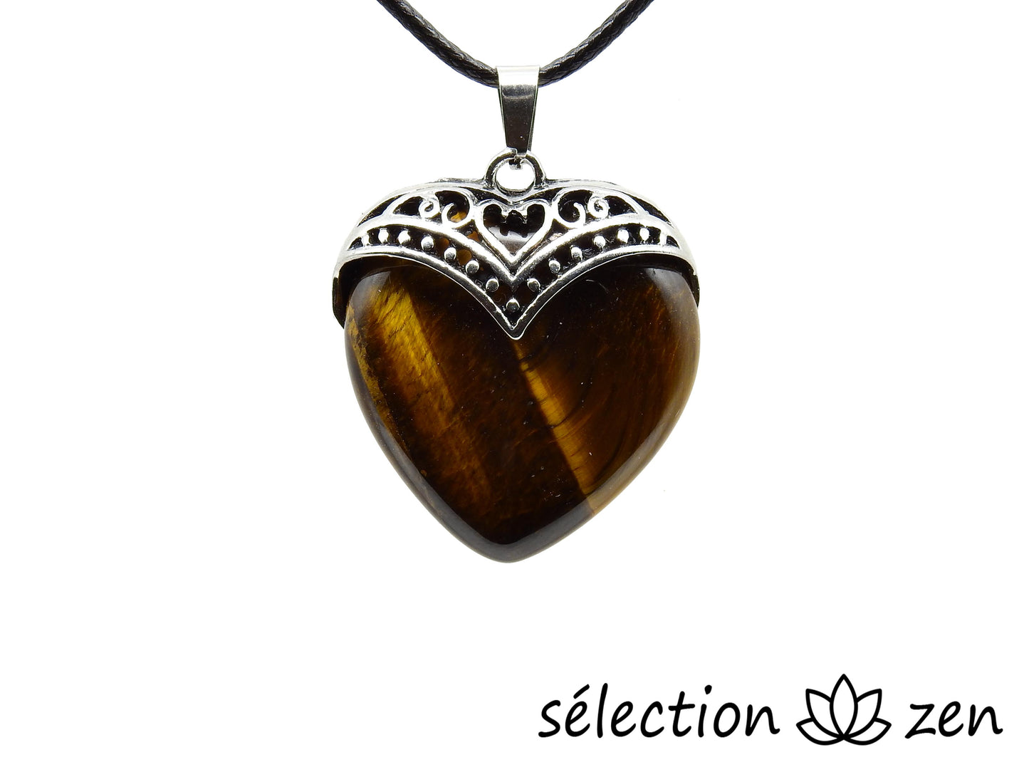 selection zen pendentif cœur vintage œil de tigre jaune