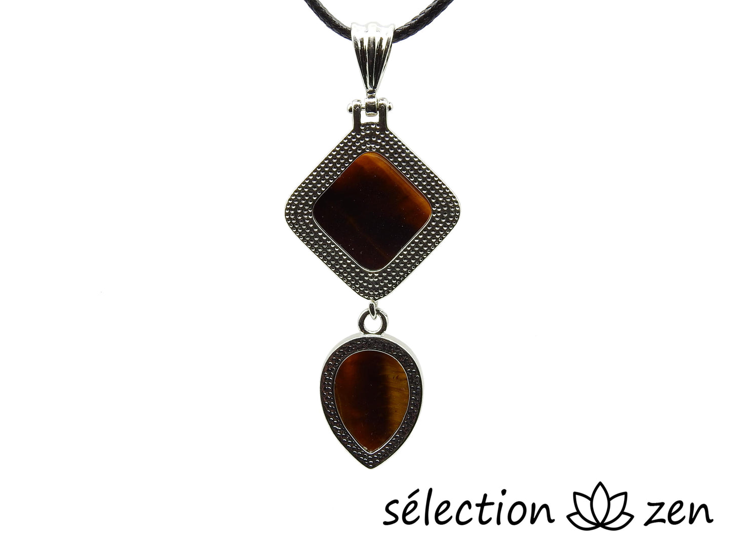 oeil de tigre jaune pendentif duo selection-zen