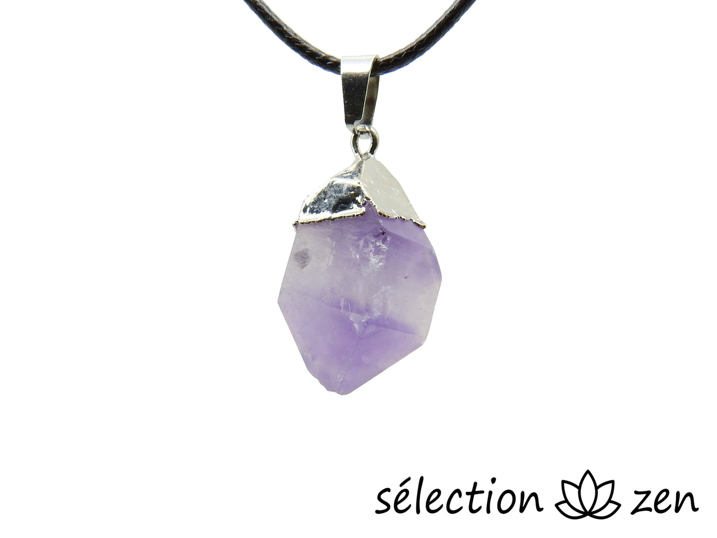 selection-zen pendentif argenté minerai brut améthyste