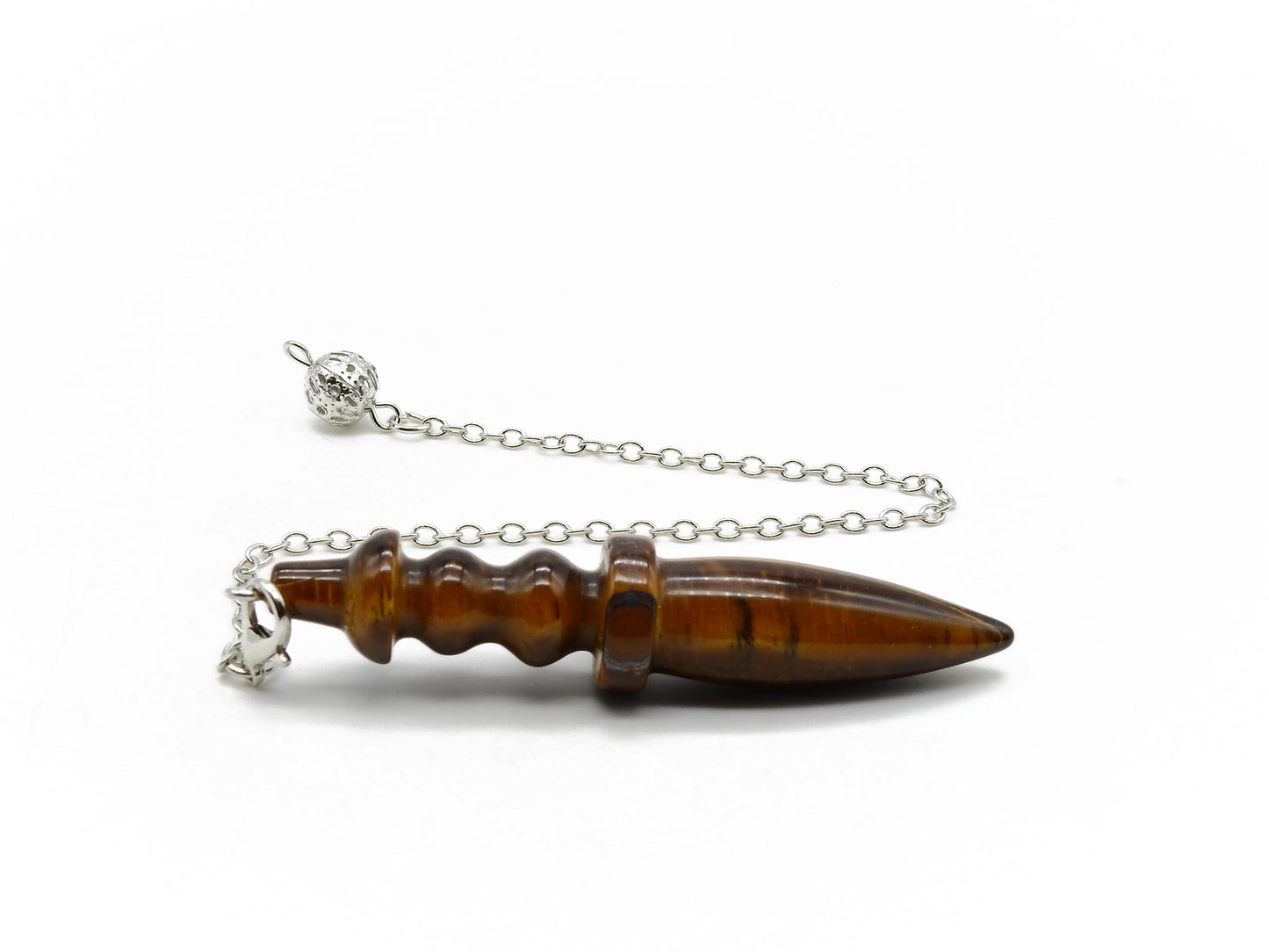 pendule de thot grand modèle en œil de tigre jaune avec chaine argentée selection-zen