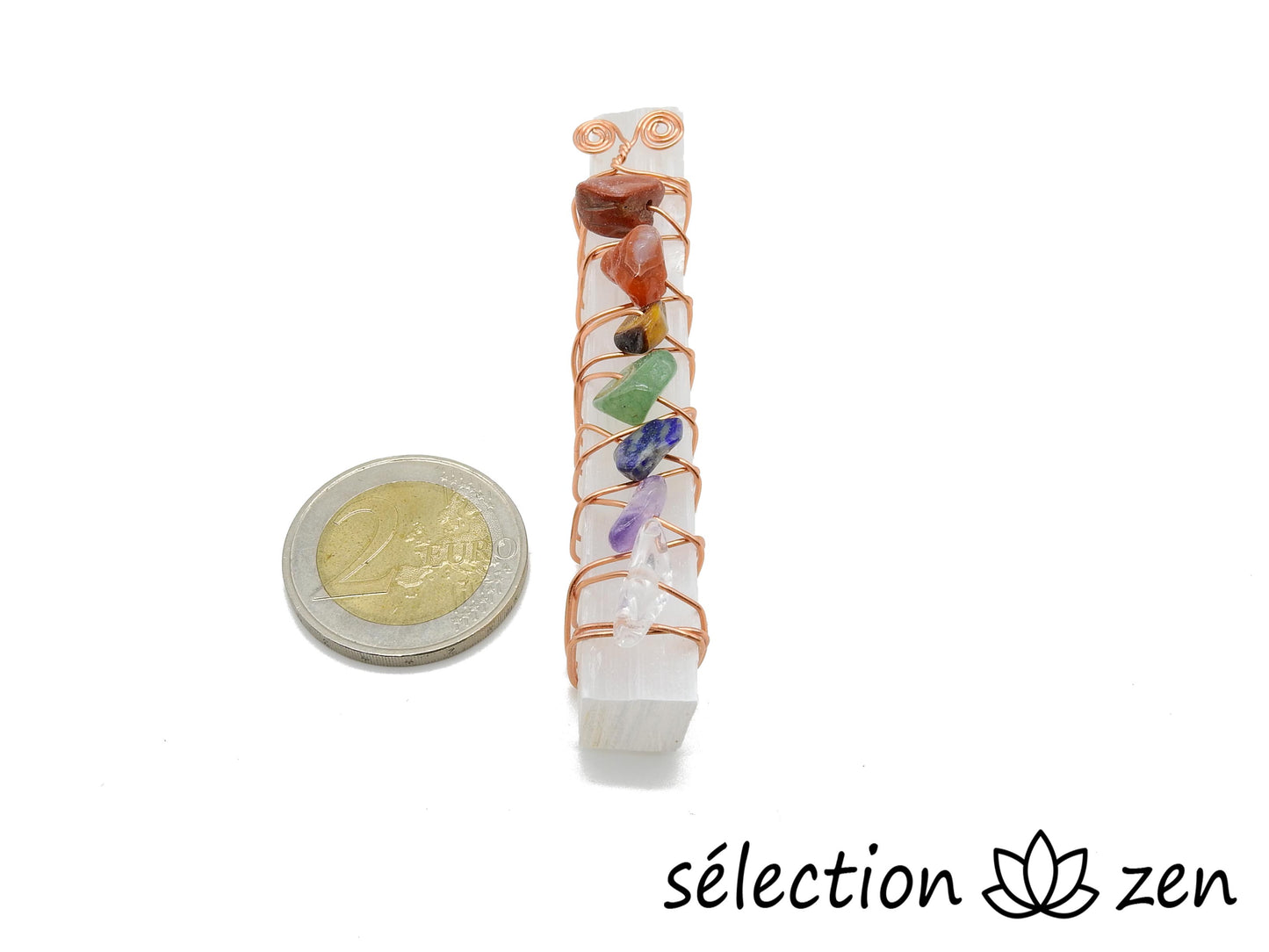 selection zen barre de sélénite avec pierres irrégulières 7 chakras