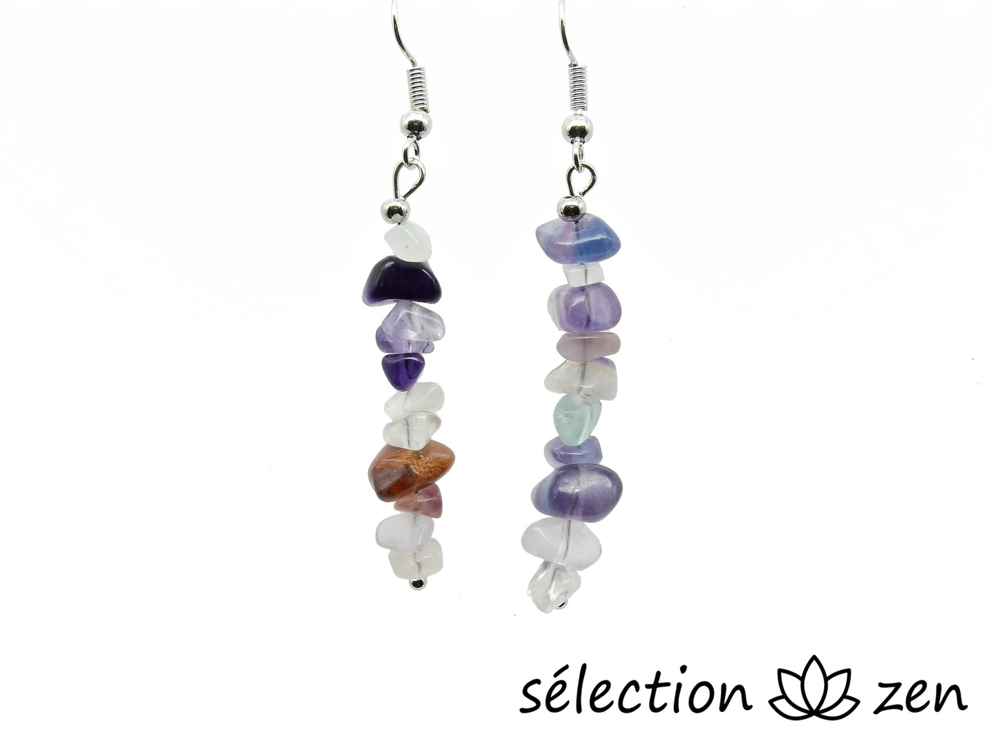 boucles d'oreilles pierres irrégulières fluorite selection-zen