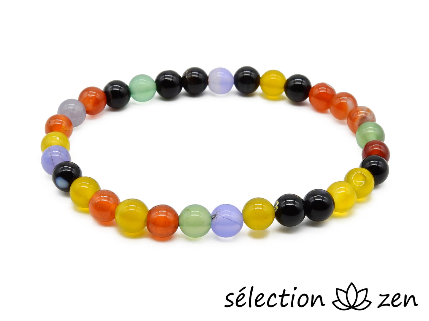 bracelet agate multicolore 6mm 18cm selection-zen