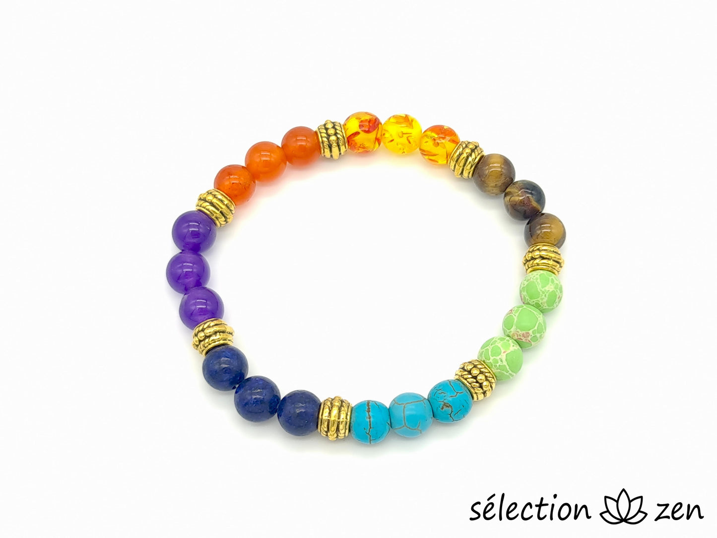 bracelet 7 chakras 8mm doré selection-zen