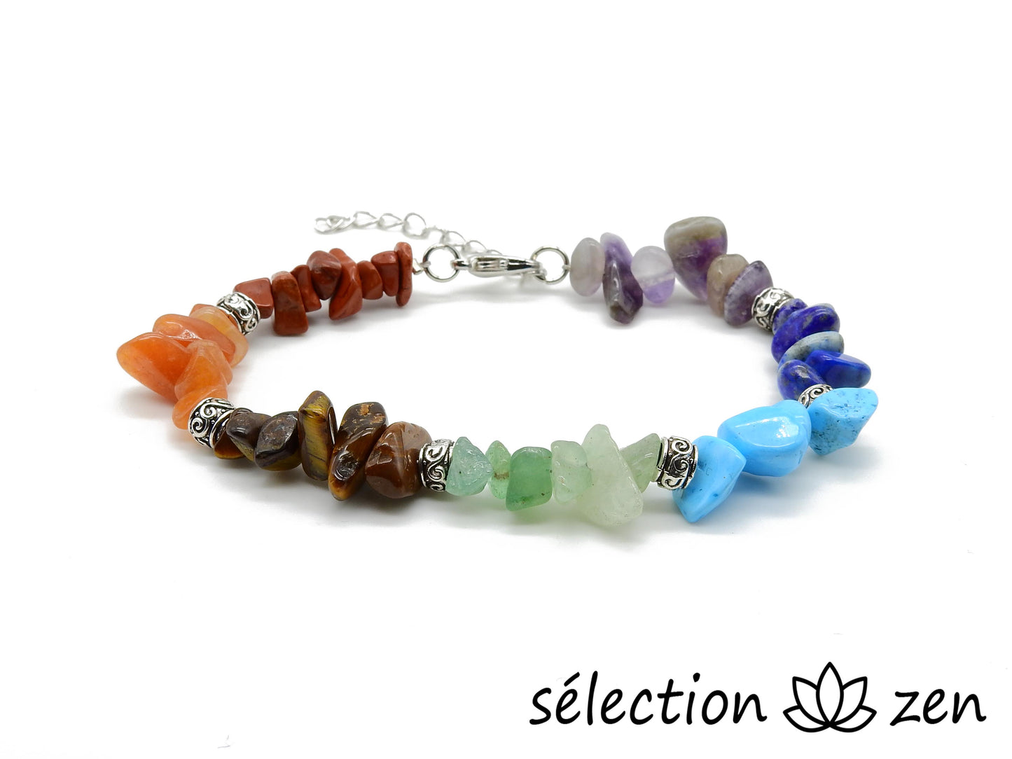 selection-zen bracelet 7 chakras pierres irrégulières réglable