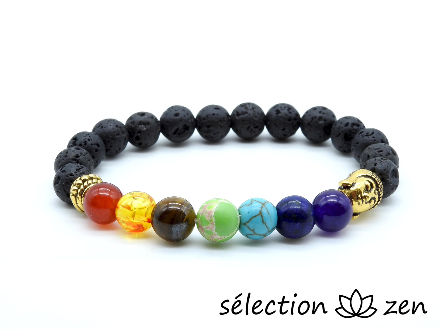 bracelet 7 chakras bouddha doré 8mm selection-zen