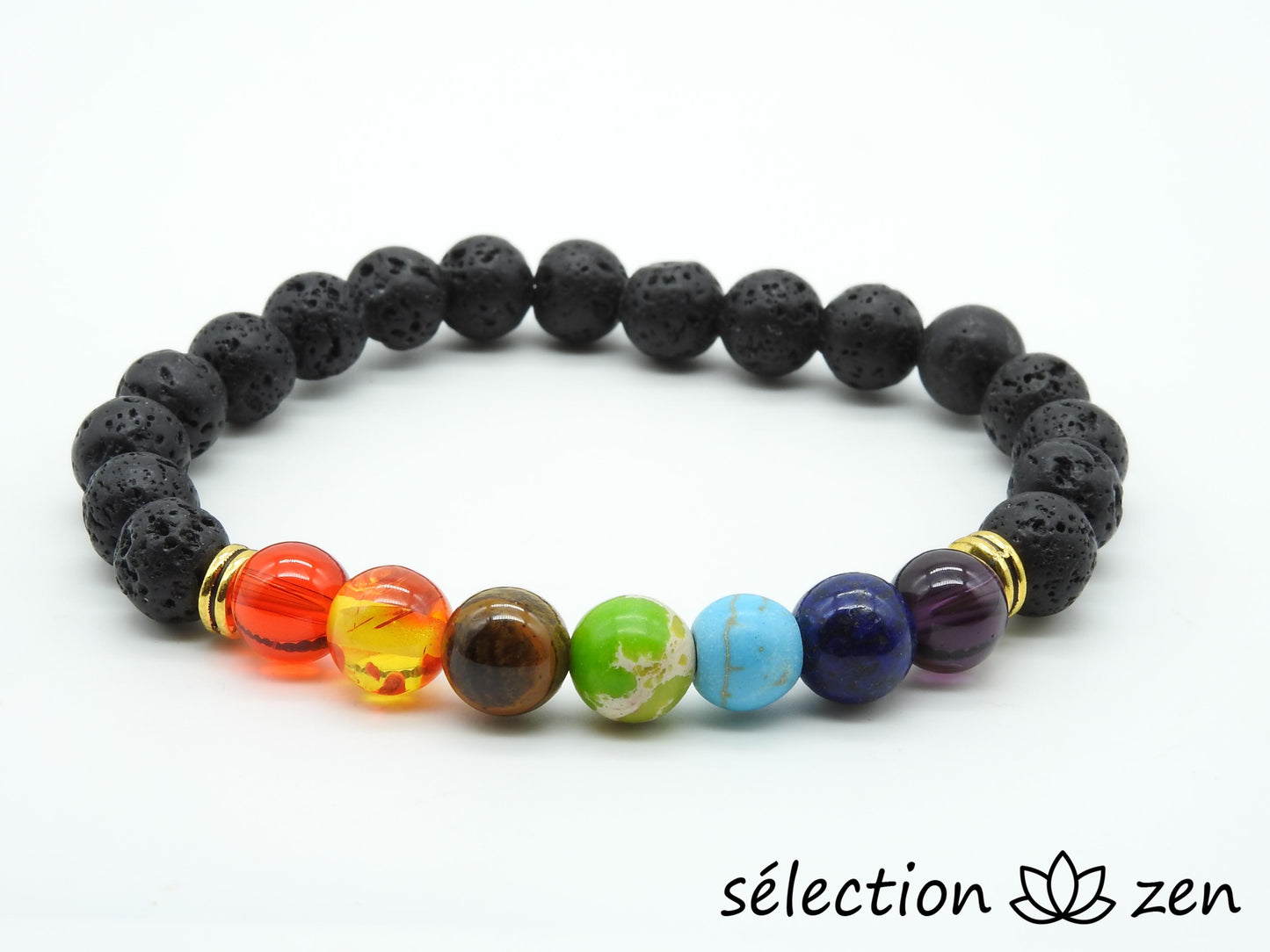 selection-zen bracelet 8mm 7chakras pierre de lave doré