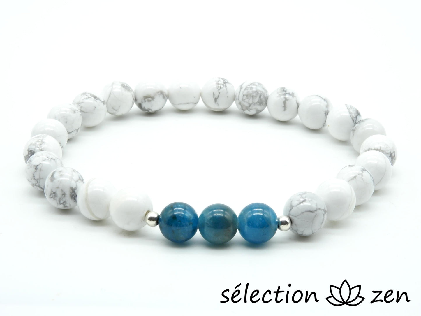 bracelet apatite 7mm et howlite blanche 8mm 21cm selection-zen