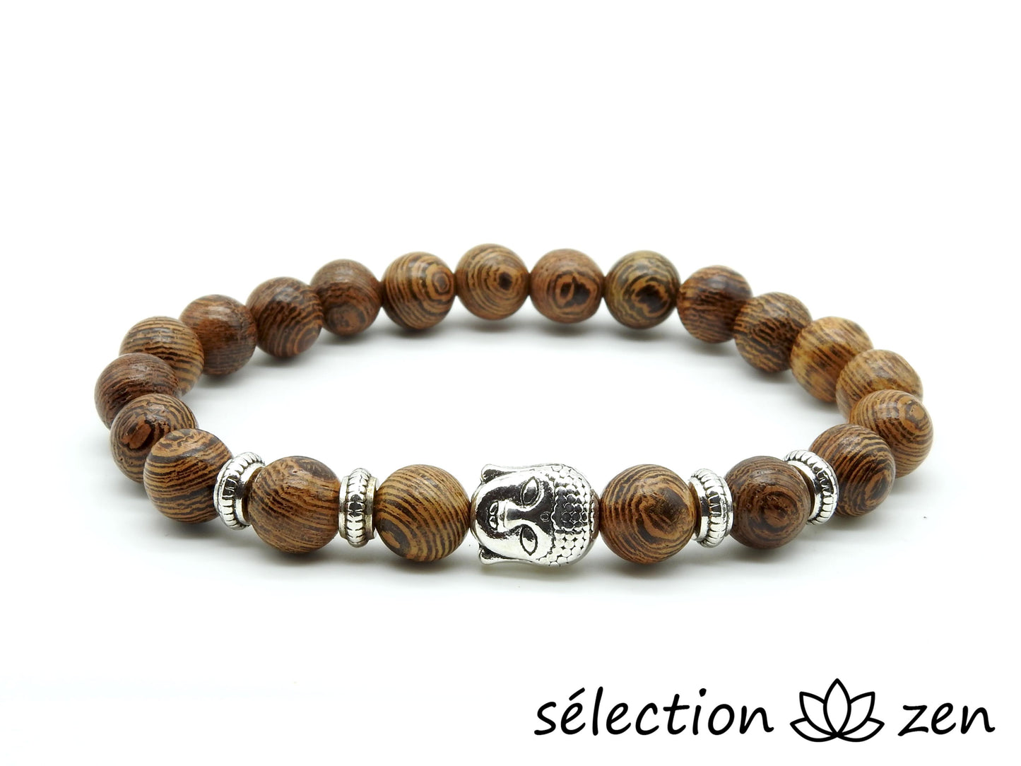 bracelet bouddha argenté bois 8mm 19cm selection-zen