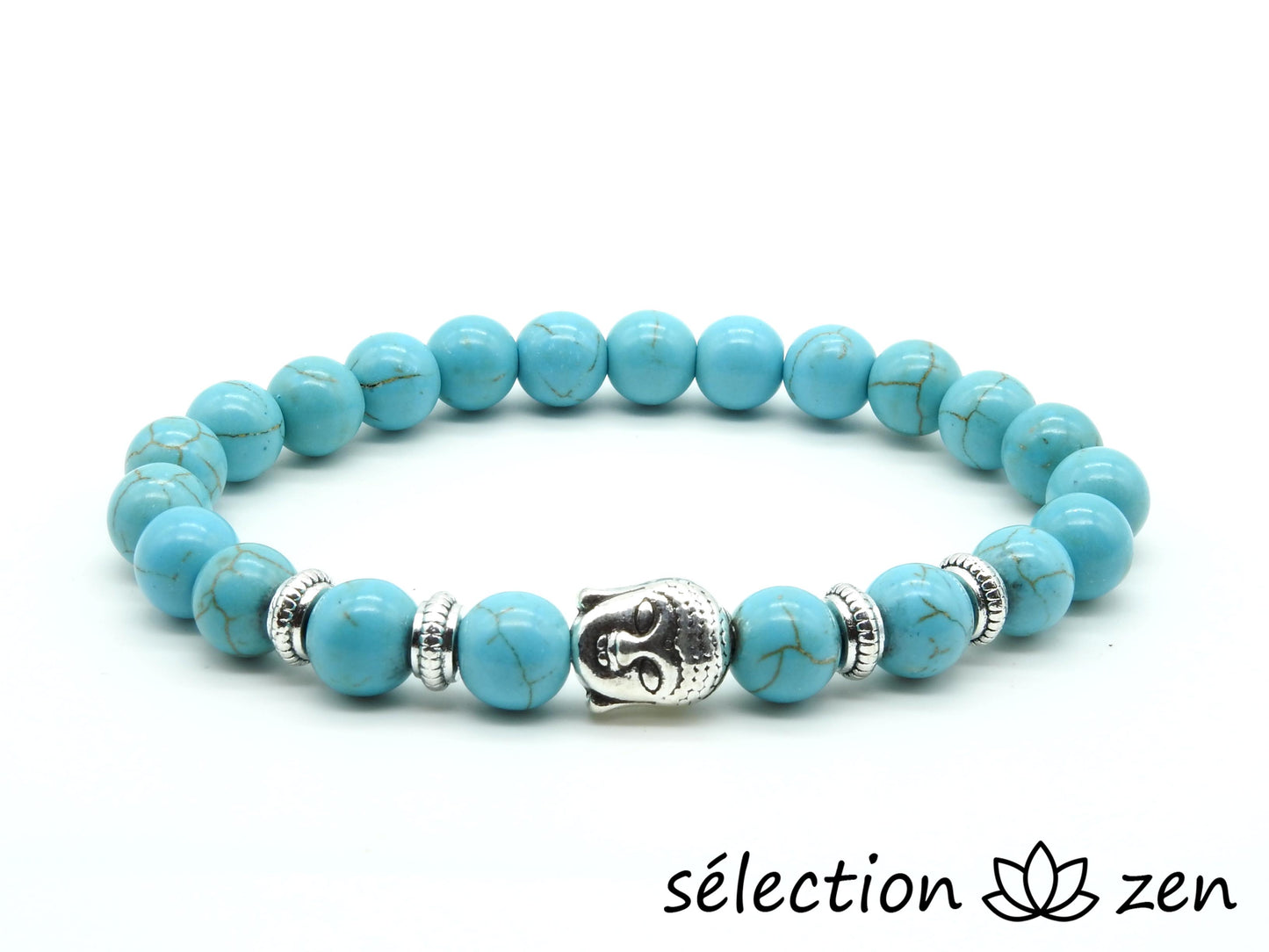 bracelet bouddha argenté howlite turquoise 8mm 19cm selection-zen