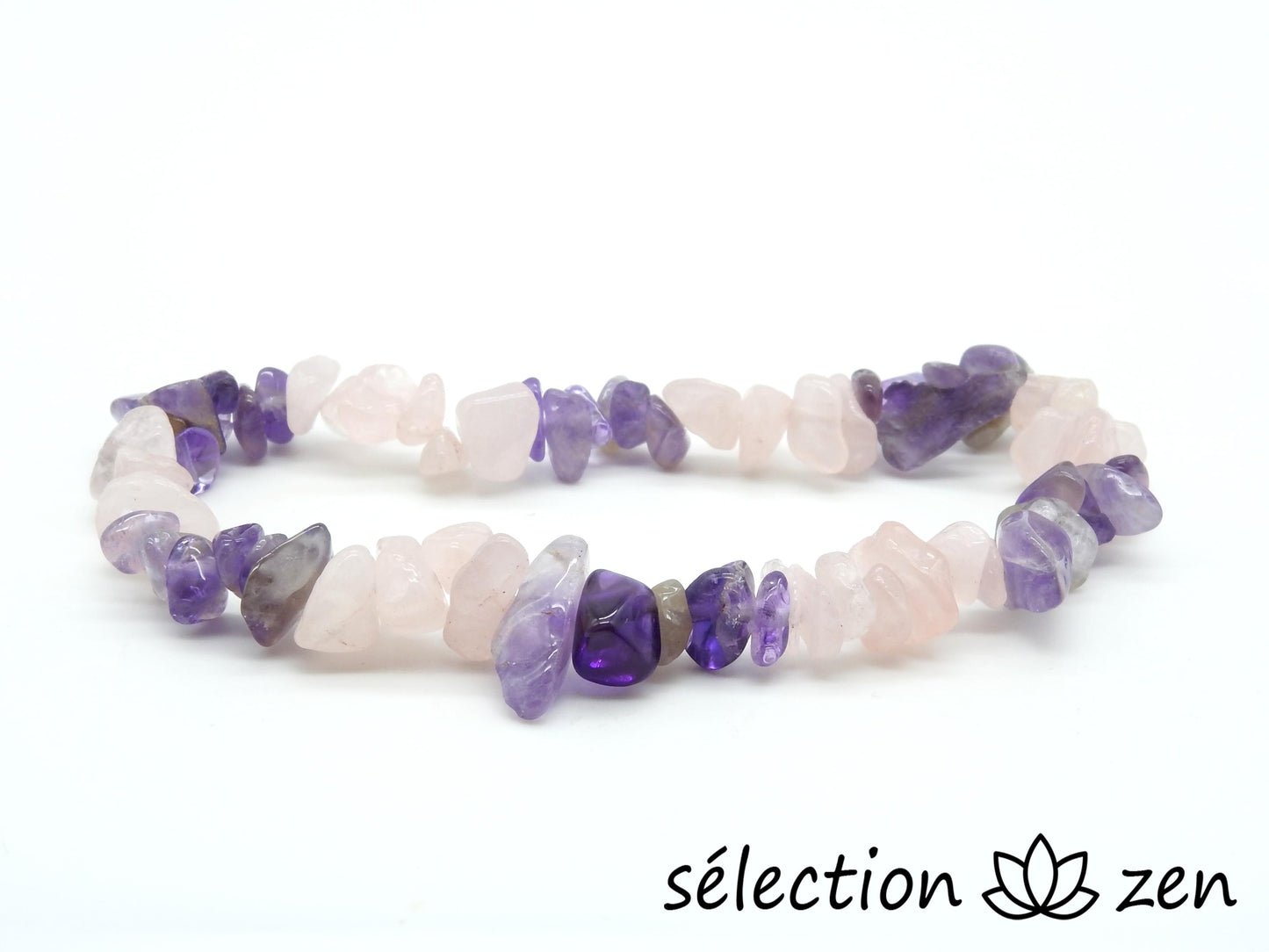 bracelet pierres irrégulières quartz rose améthyste 16cm 18cm 19cm selection zen