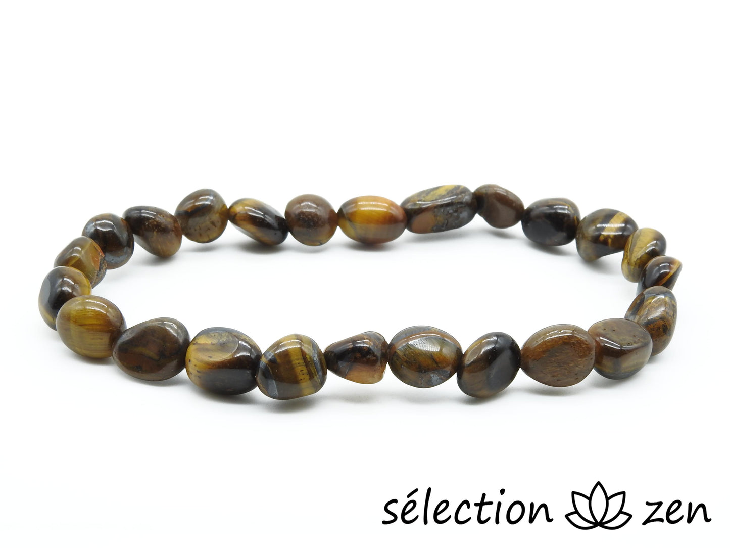 bracelet pierres roulées oeil de tigre jaune 7mm 19cm selection-zen