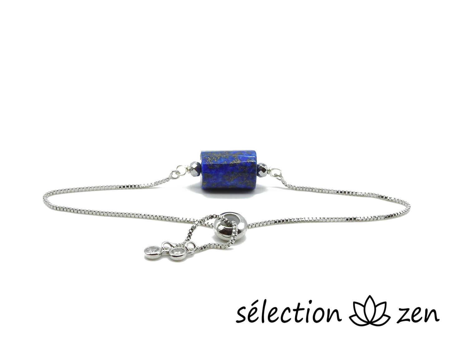 sélection zen bracelet réglable argenté lapis lazuli