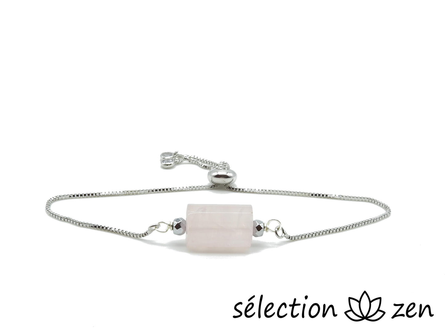 bracelet réglable argenté quarte rose selection-zen
