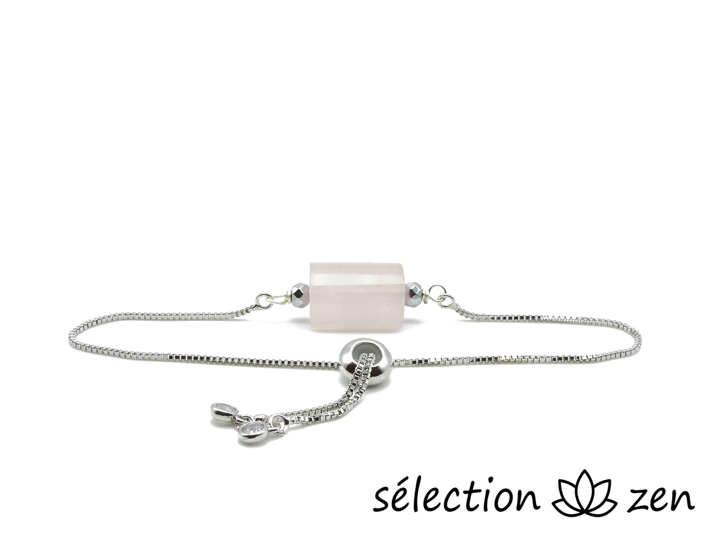 selection zen bracelet quartz rose réglable argenté