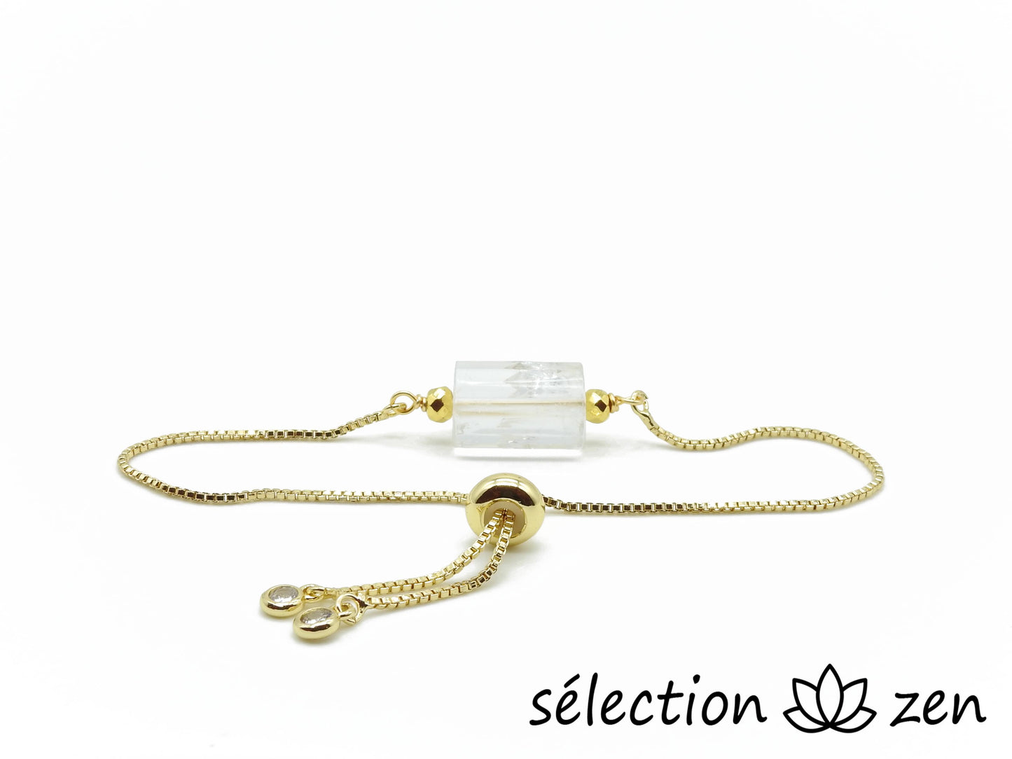 selection-zen bracelet cristal de roche réglable doré