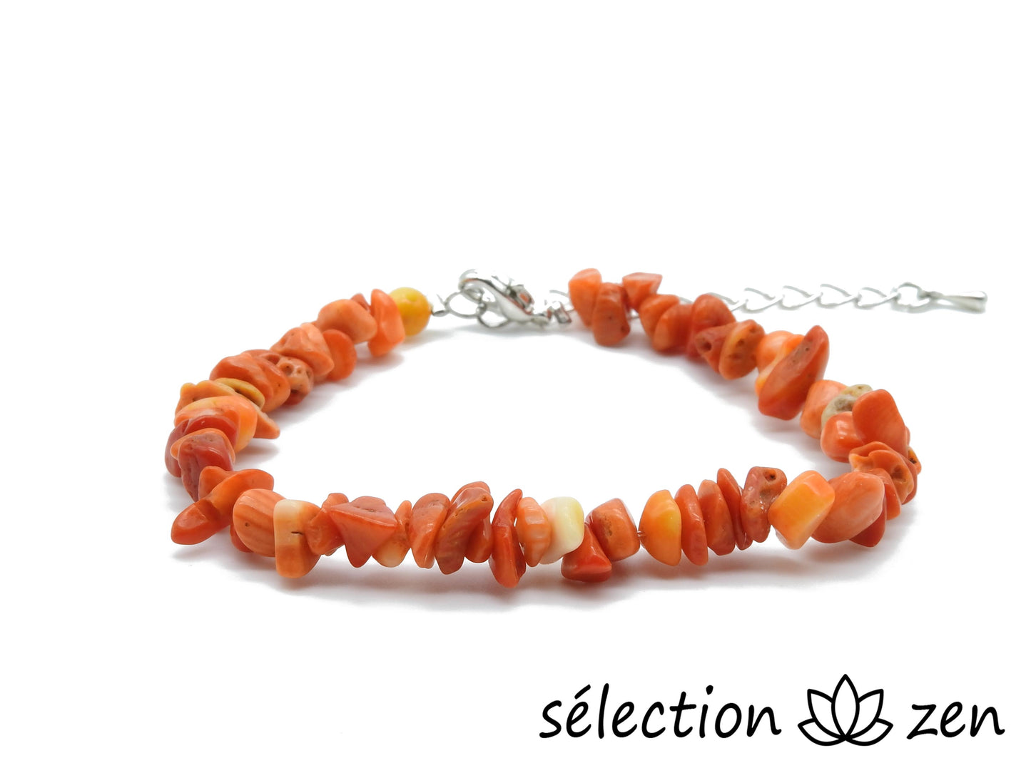 bracelet corail réglable argenté pierres irrégulières selection-zen