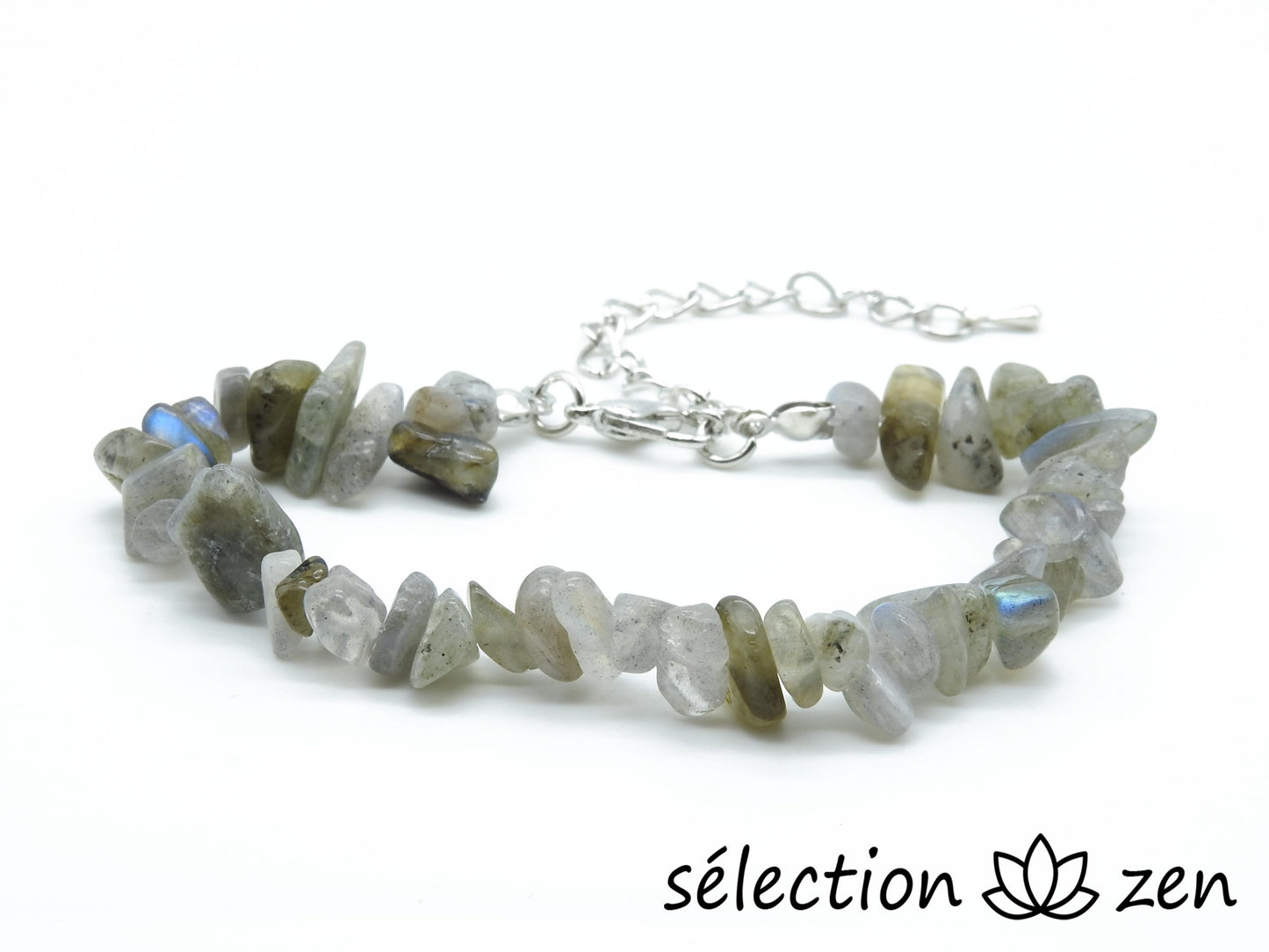 bracelet réglable argenté pierres irrégulières labradorite selection-zen