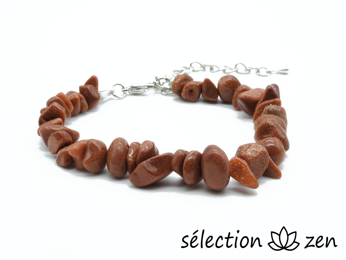 bracelet réglable argenté pierres irrégulières pierre de sable marron selection zen