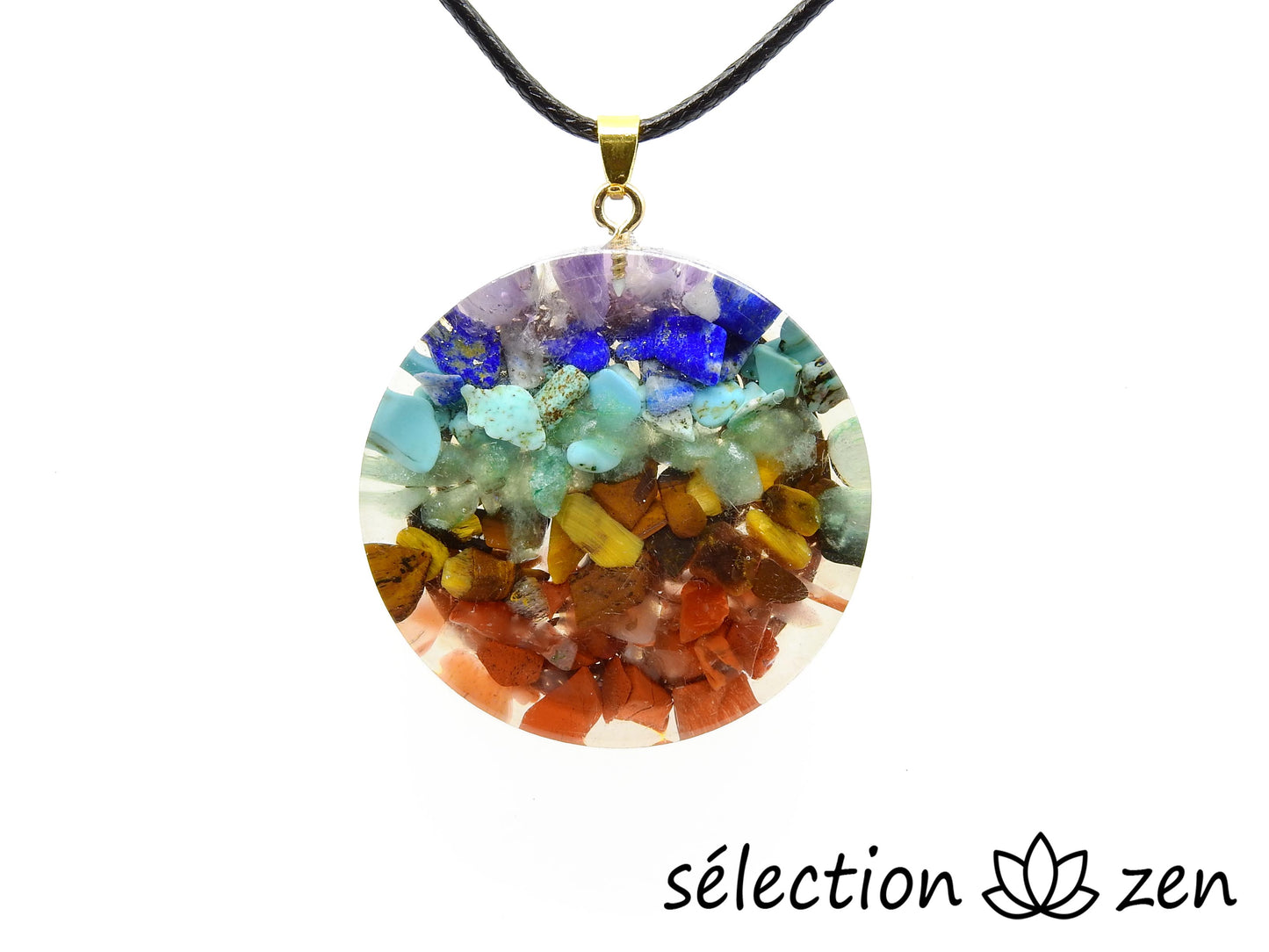 selection zen collier arbre de vie doré 7 chakras dans résine