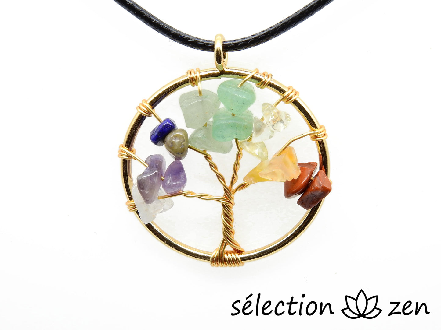 collier arbre de vie 7 chakras doré 3cm selection-zen