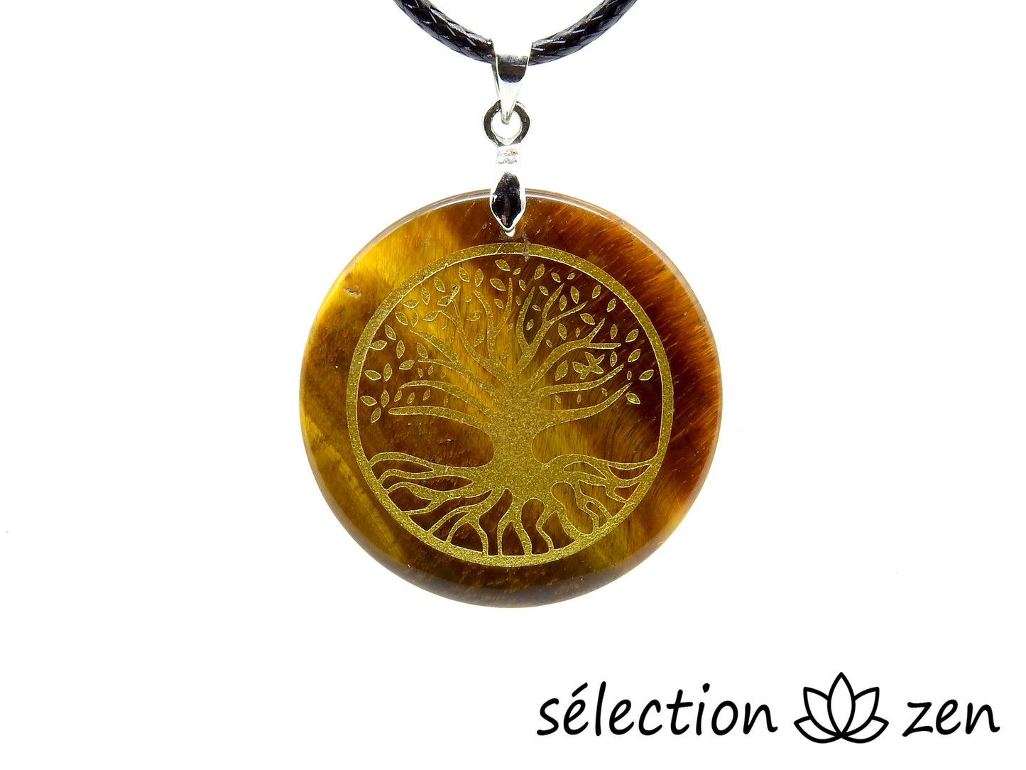 selection zen collier arbre de vie doré œil de tigre jaune